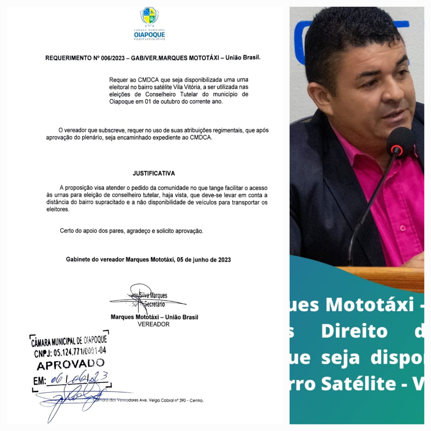 Na 14ª Sessão Ordinária Deliberativa, realizada nesta terça-feira (6), o Vereador Marques Mototáxi apresentou o seguinte requerimento: 