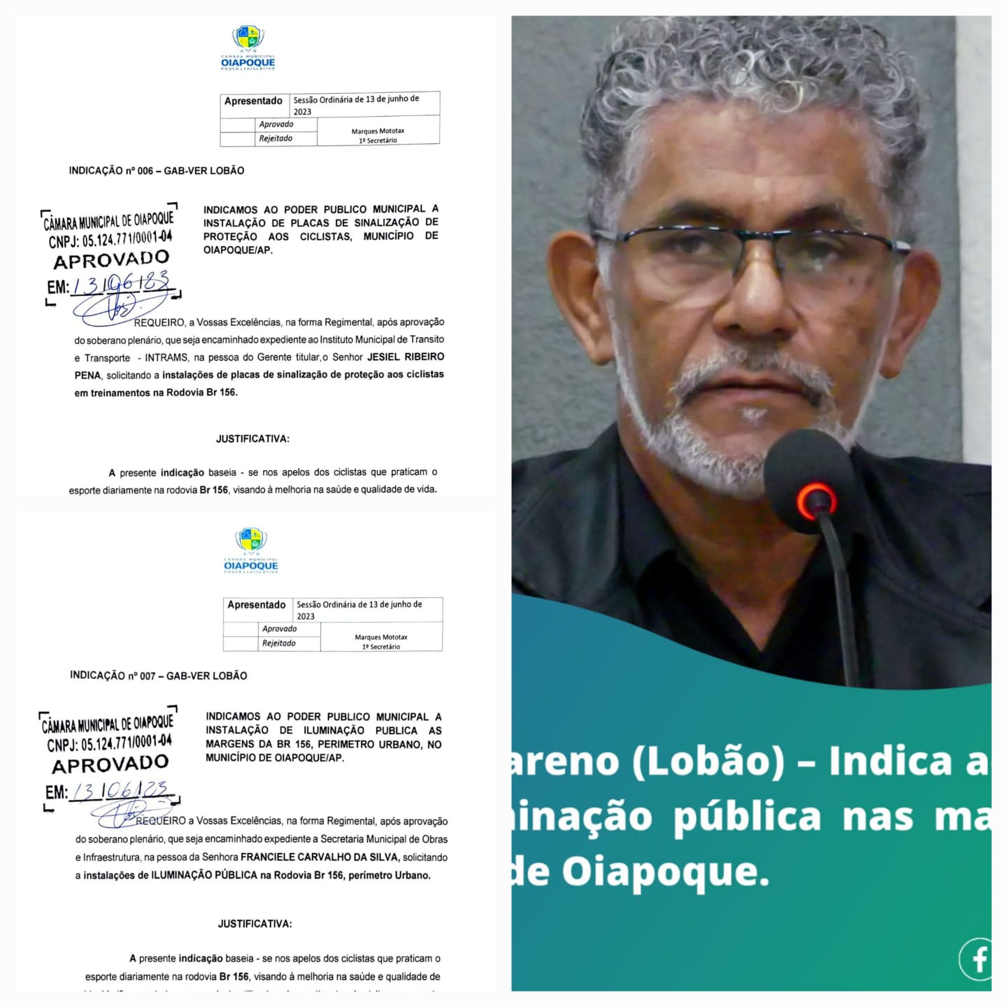 Na 15ª Sessão Ordinária Deliberativa, realizada nesta terça-feira (13), o Vereador  José Nazareno (Lobão),  apresentou as seguintes indicações: