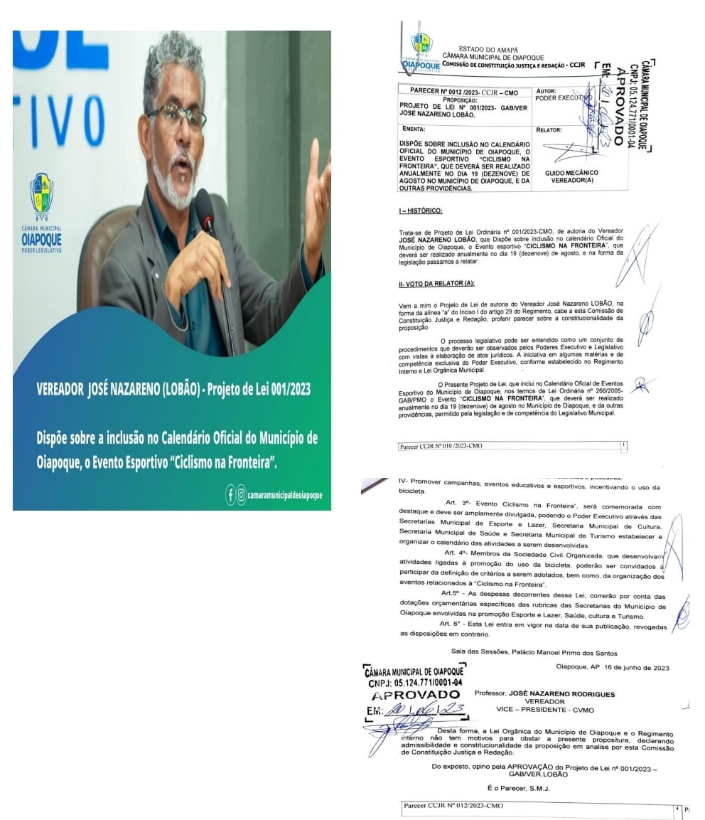 Na 16ª Sessão Ordinária Deliberativa, realizada nesta terça-feira (20), foi aprovado  o Projeto de Lei 001/2023/GAB - Ver.  José Nazareno (Lobão).